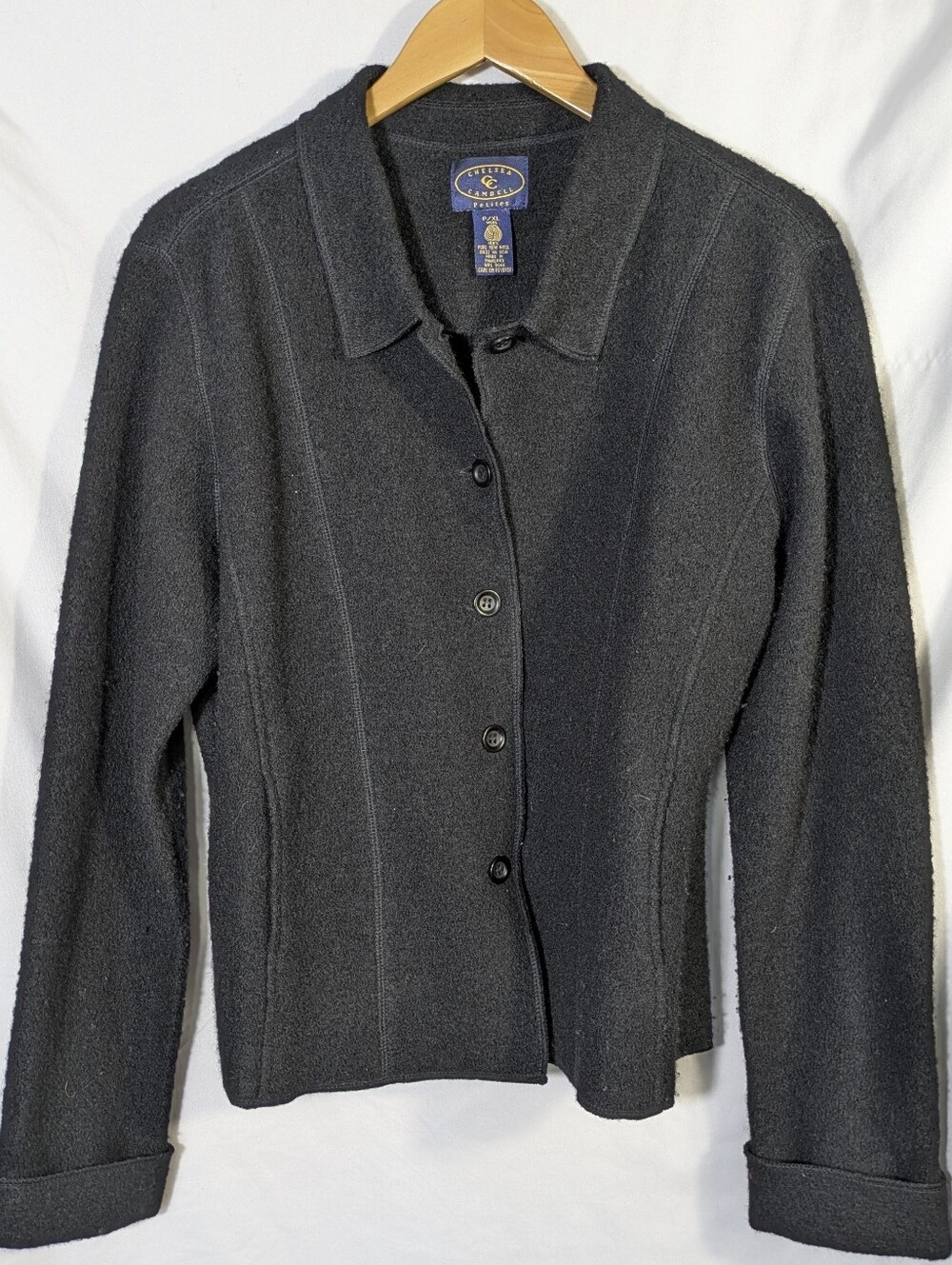 Chelsea Campbell Petites Women's Black Wool Cardigan Sweater Jacket Career XL